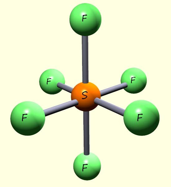 sulfur hexafluoride is an octahedral molecule, 3d model of an octahedral molecule.