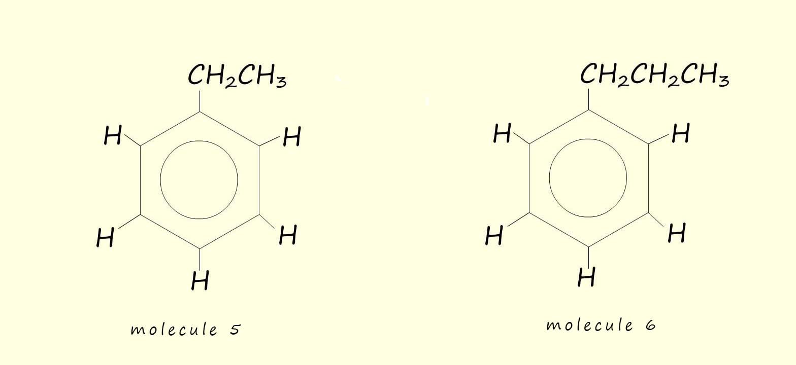 displayed formula of the arenes ethylbenzene and propylbenzene
