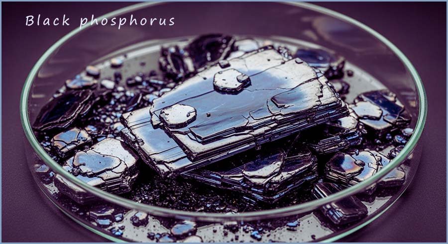 Sample of black phosphorus in a dish.