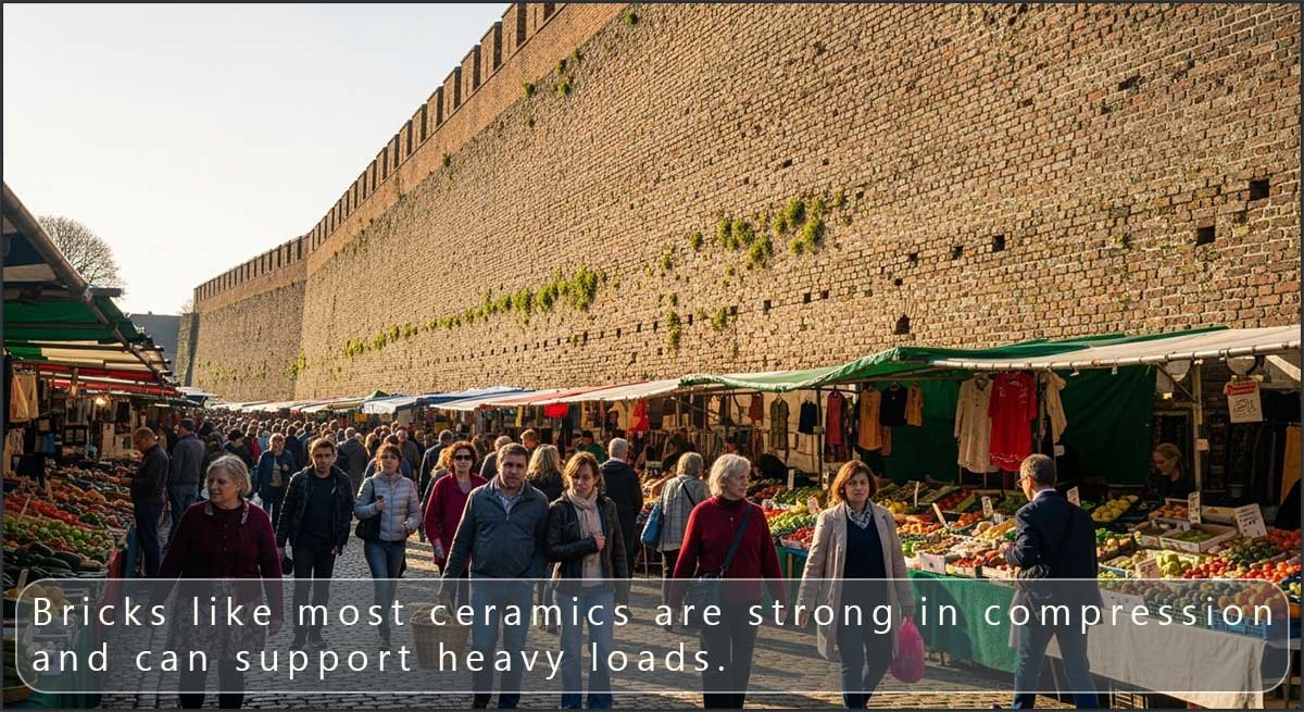 Tall brick wall showing that bricks are strong in compression.