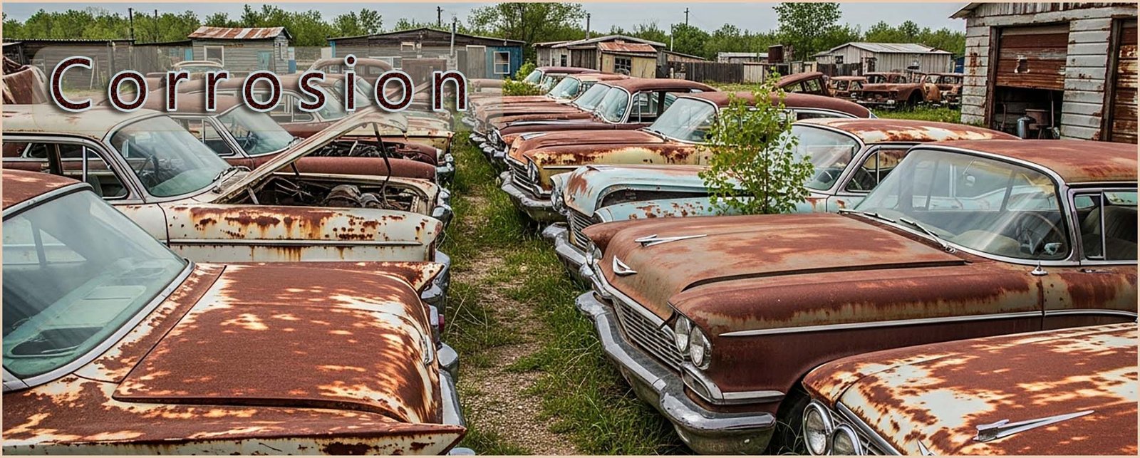 corrosion header image- cars rusting away in a parts yard.
