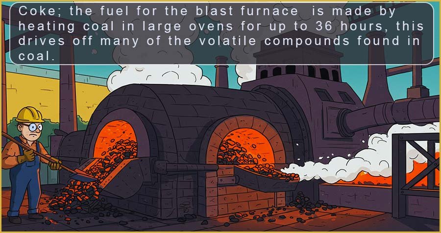 Info graphic explaining how coke is made, coke is the fuel for the blast furnace.