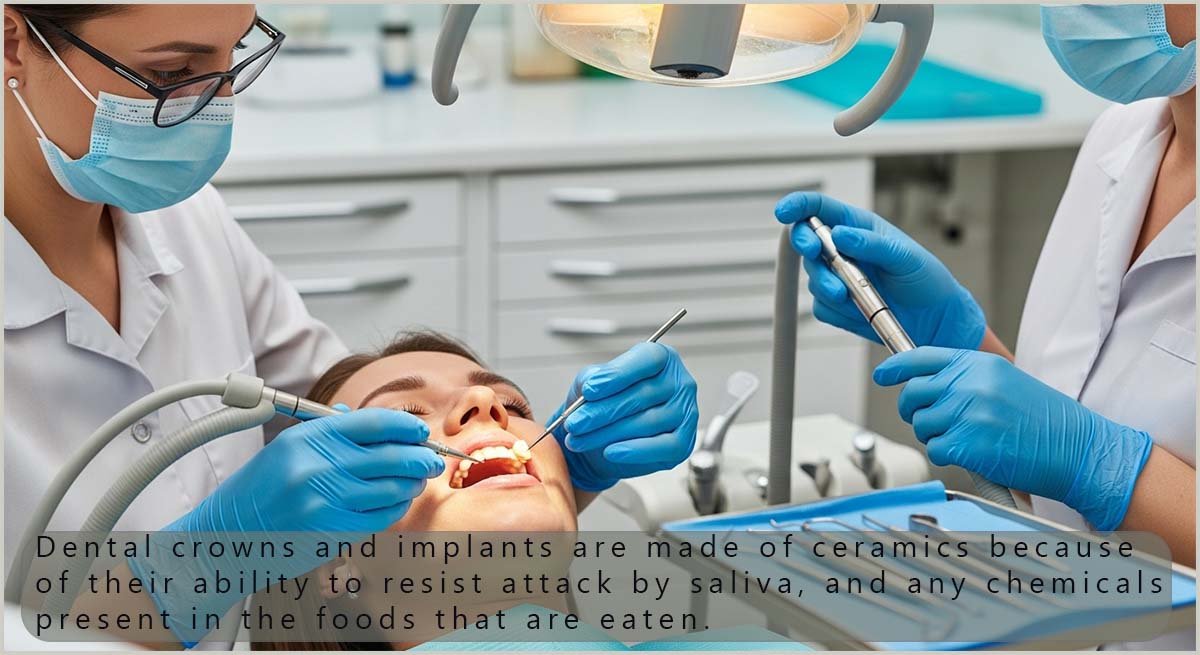 Dental implants, crowns and filings are made of ceramic materials.