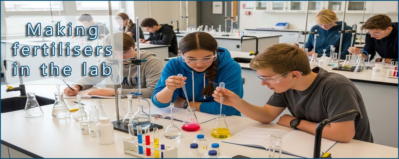 students in the chemistry lab making a fertiliser.