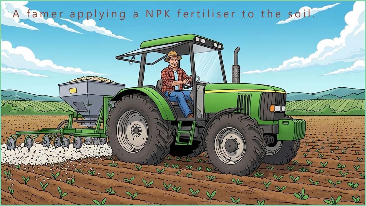 Farmer applying NPK fertiliser to his fields.