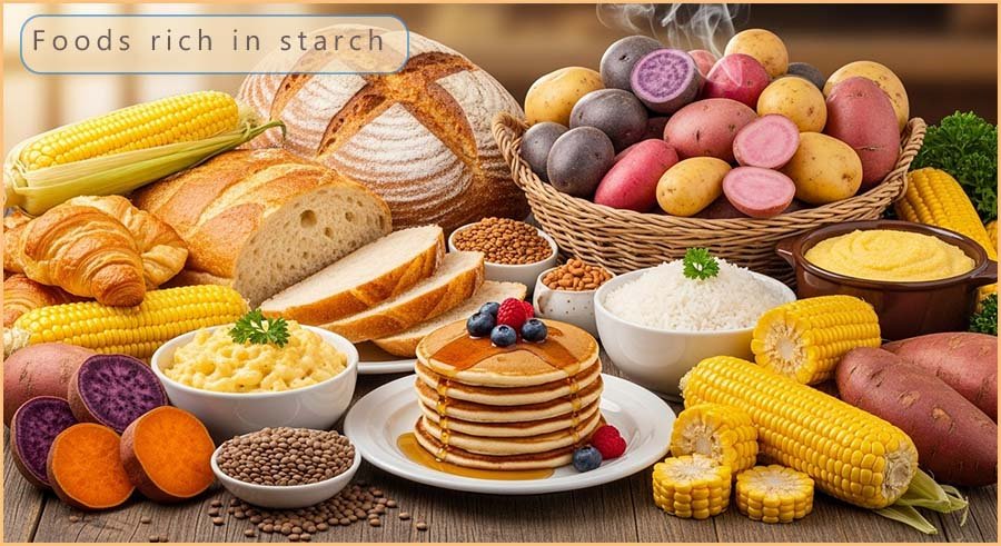A display of foods rich in starch.