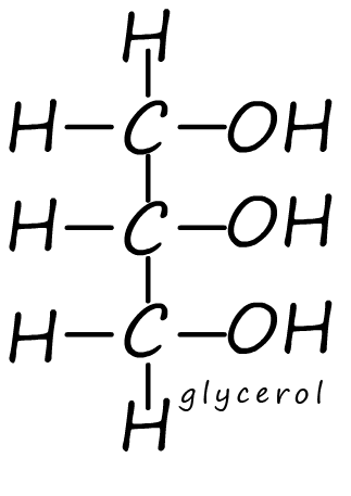The displayed formula of glycerol, propane-1,2,3-triol.