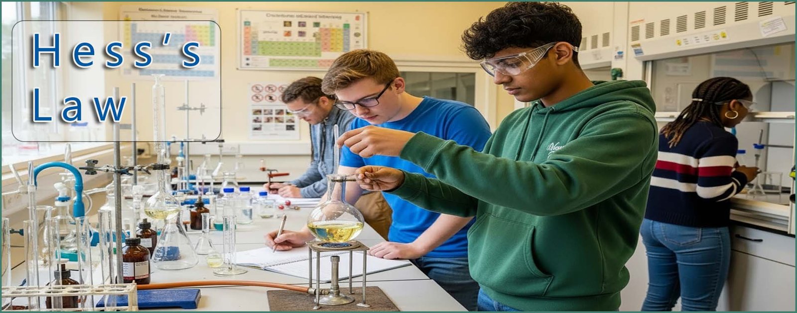Students working in the lab on an experiment.