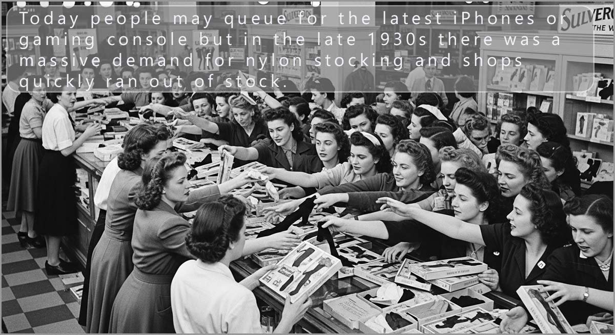 Shoppers caught in the panic buying of nylon stockings.