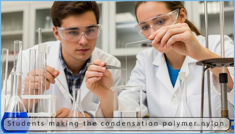 Students making nylon in the lab.