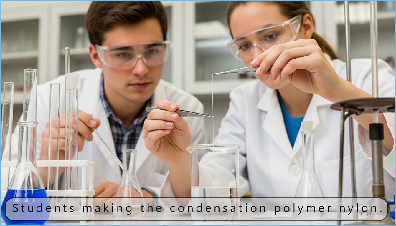 Students performing the nylon rope trick by reacting together an acid chloride and a diamine