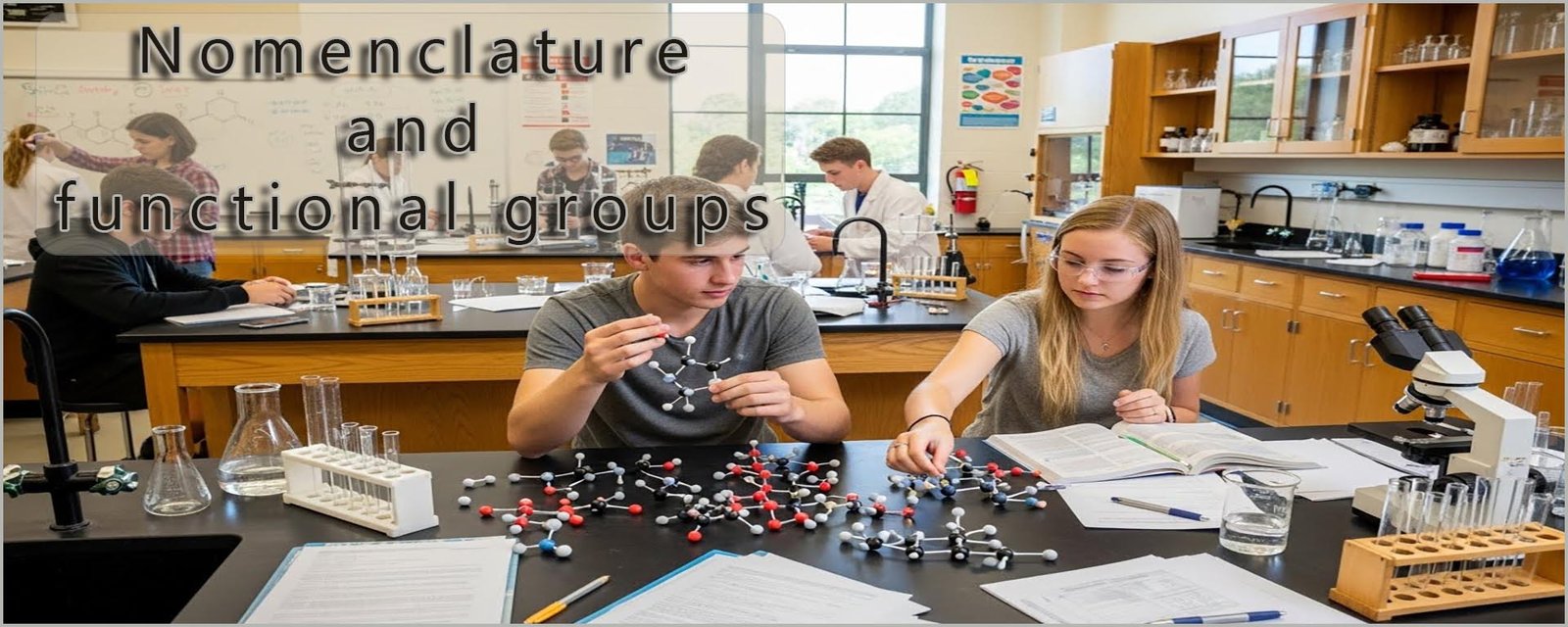 Students building molecular models.