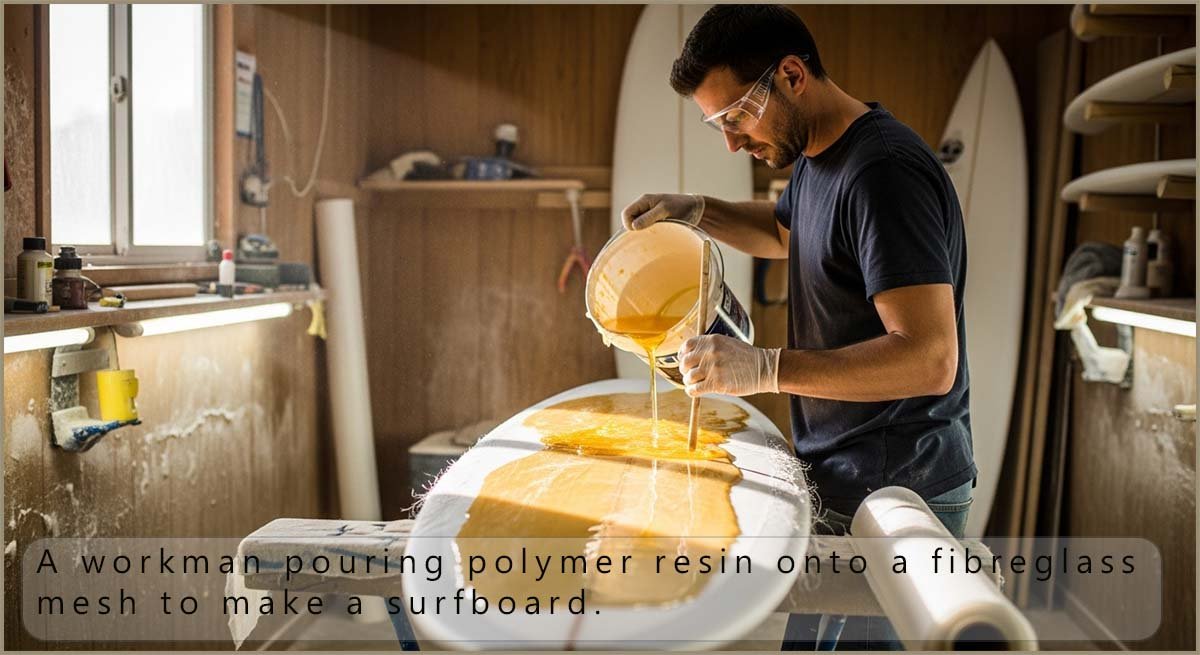 A workman making a surboard.