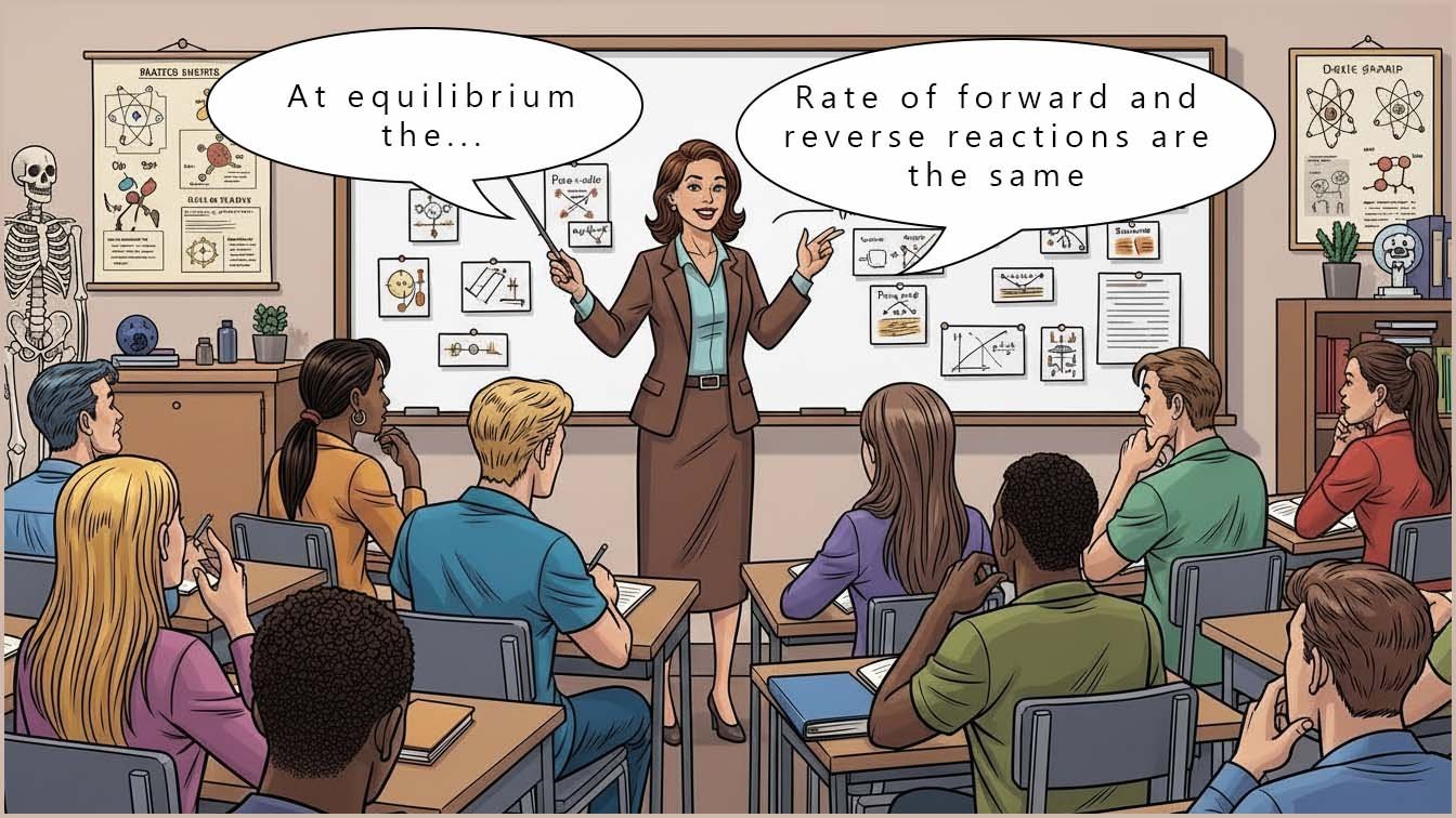 Teacher explaining what is meant by dynamic equilibrium.